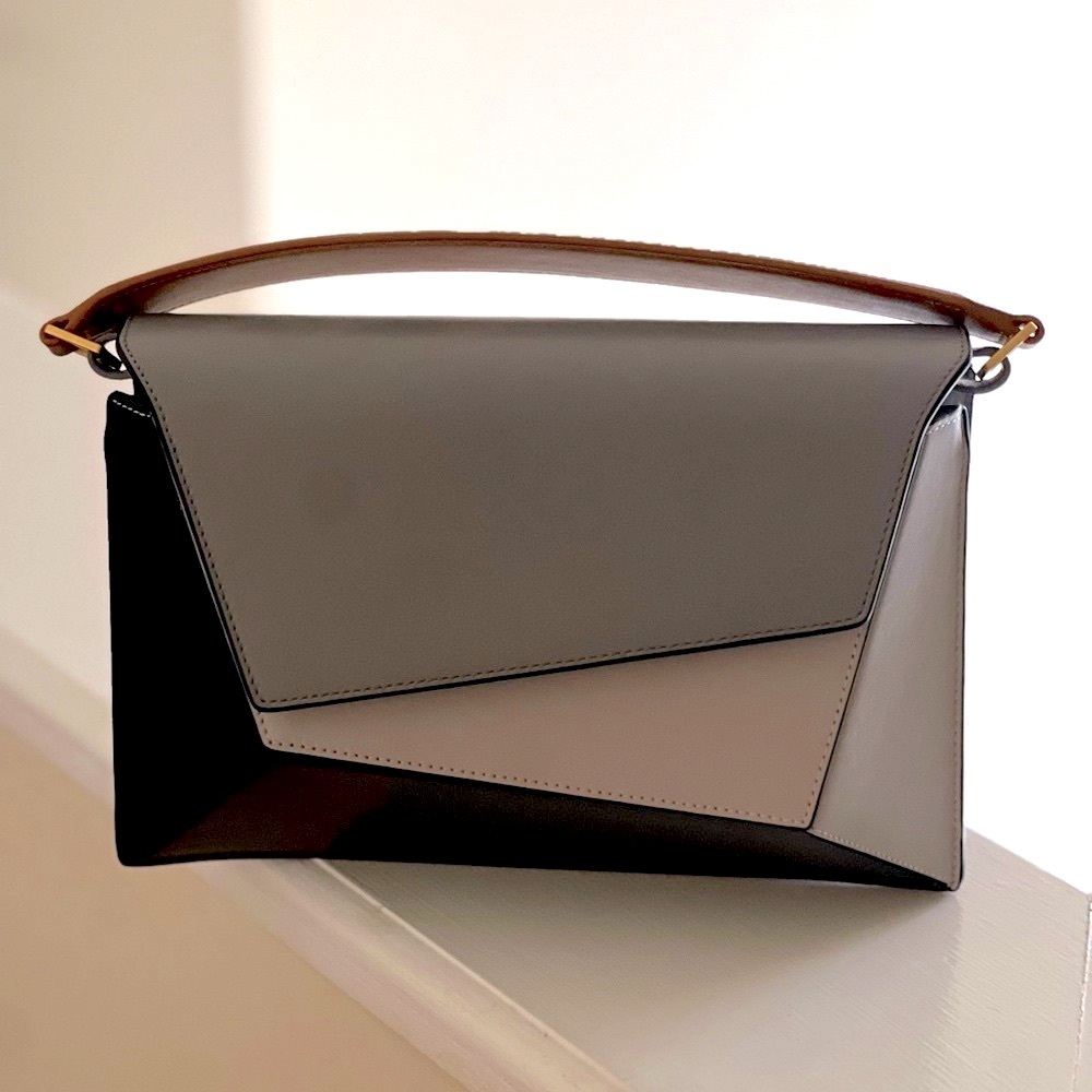 Gray Geometric Satchel with Structured Design